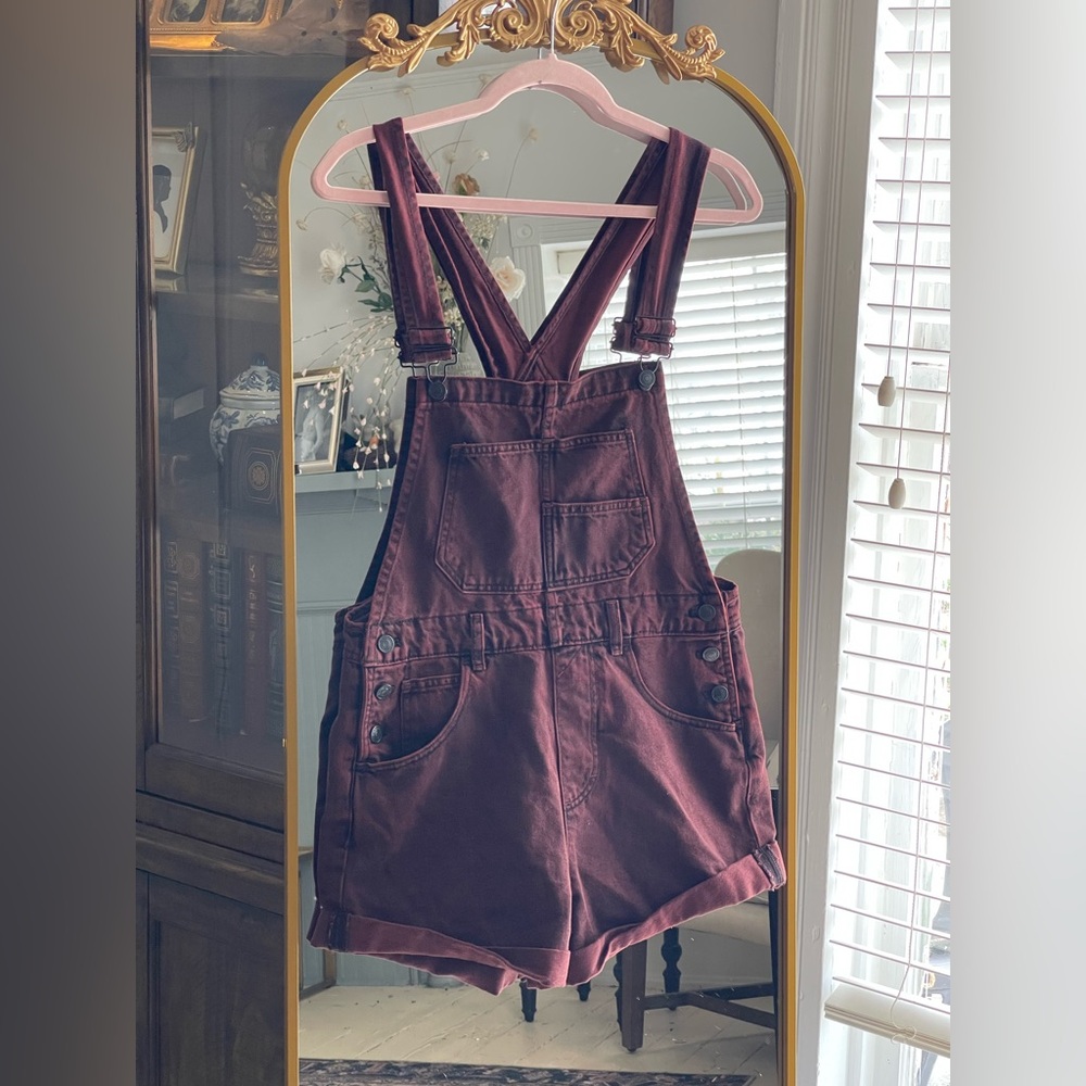 Free People We The Free Ziggy Burgundy Wash Shortalls Short Overalls